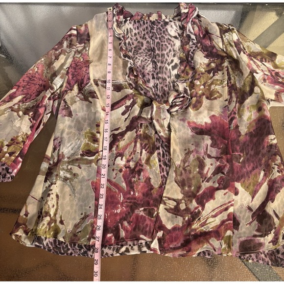 100% Silk Kimono Top Womens 20 Tie Ruffle Boho Artsy Sheer Lightweight Layering - Picture 8 of 9